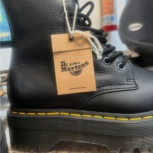 Dr. Martens Black Leather Boots with Yellow Stitching